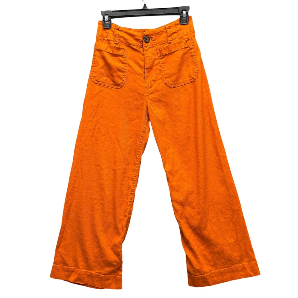 Maeve Anthropologie The Colette Wide Leg Pants Orange Linen Blend Womens Size 0